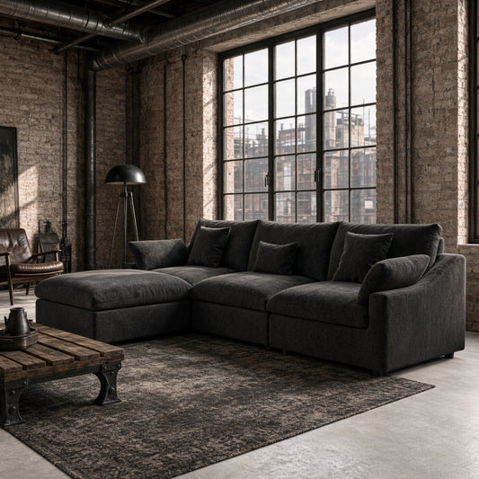 Haven Black Feather Cloud 4 PC Sectional Sofa Couch