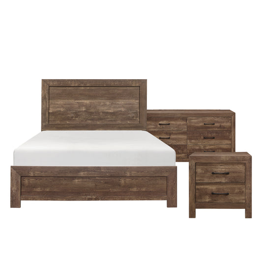 Doncic Brown 3 PC Full Size Bedroom Set - Full Bed Frame - Dresser - Nightstand