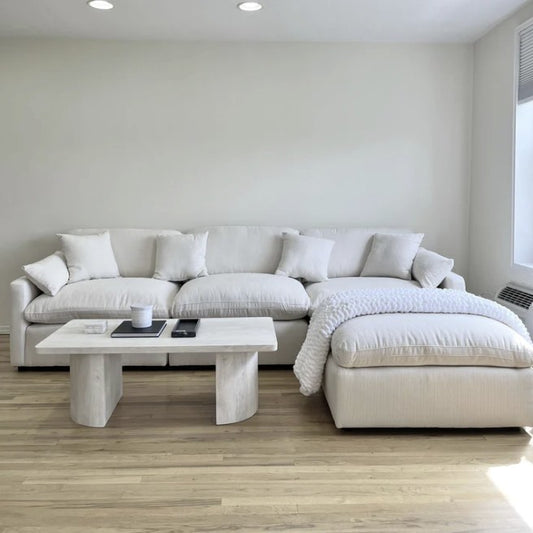 Eclipse Ivory Performance Fabric 4 PC Modular Feather Cloud Sectional Sofa Couch