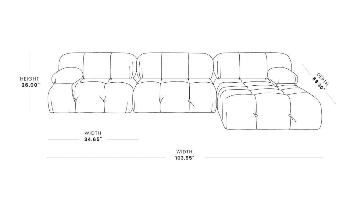 Bellini Velvet 4 Piece Modular Sectional Sofa Couch