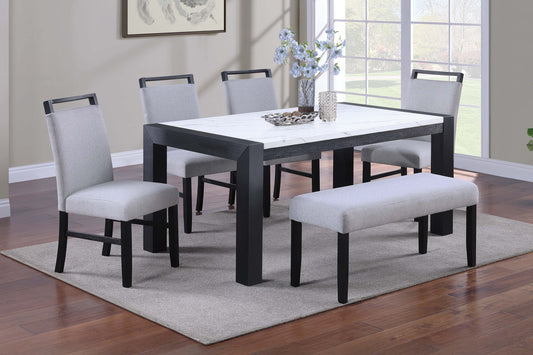 Kelvin 6 PC Marble Top Dining Set with Bench