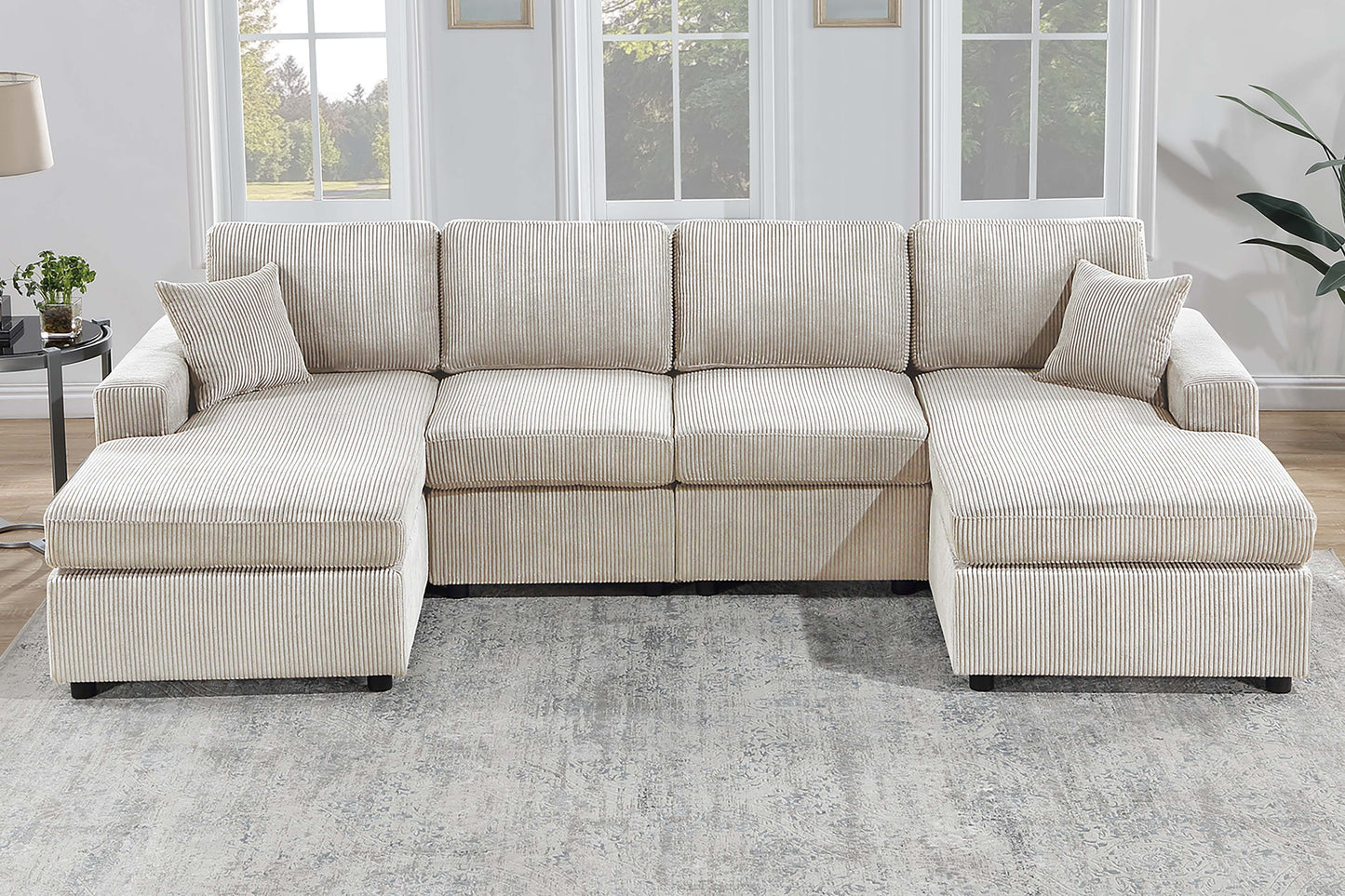 Rouge 120" U - Shaped Ivory Cord Sectional Sofa