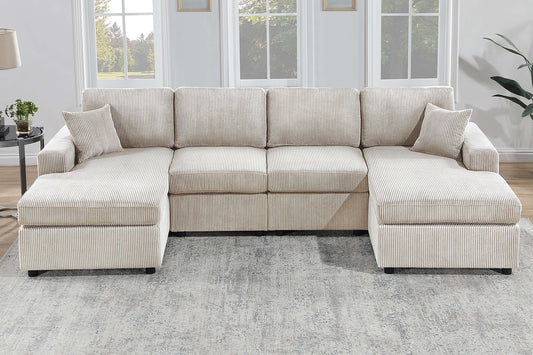 Rouge 120" U - Shaped Ivory Cord Sectional Sofa