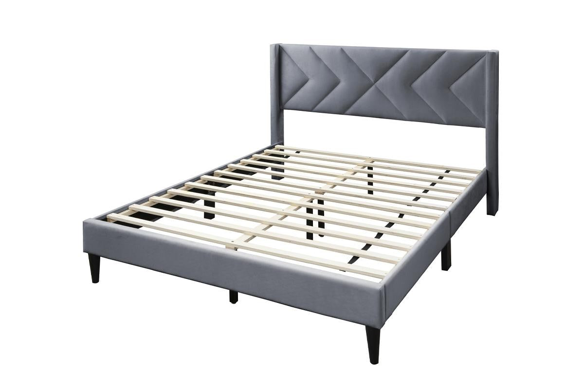 Jamie Grey Velvet Queen Platform Bed Frame
