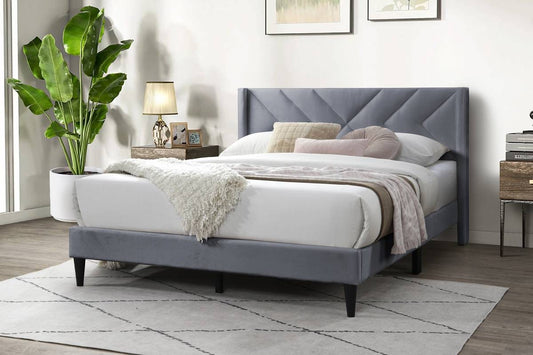 Jamie Grey Velvet Queen Platform Bed Frame