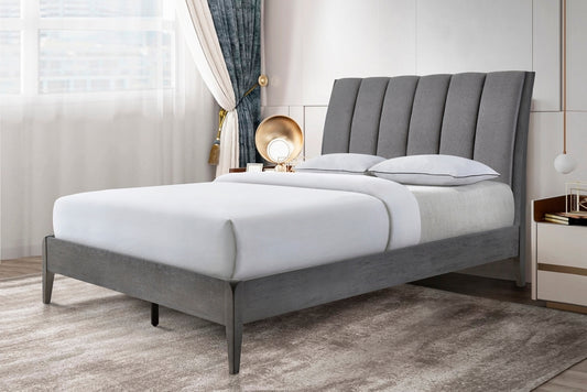 Evans Grey Fabric Heaboard and Wood Platform Bed Frame
