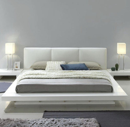 Lanide Modern White Low Profile Queen Bed Frame