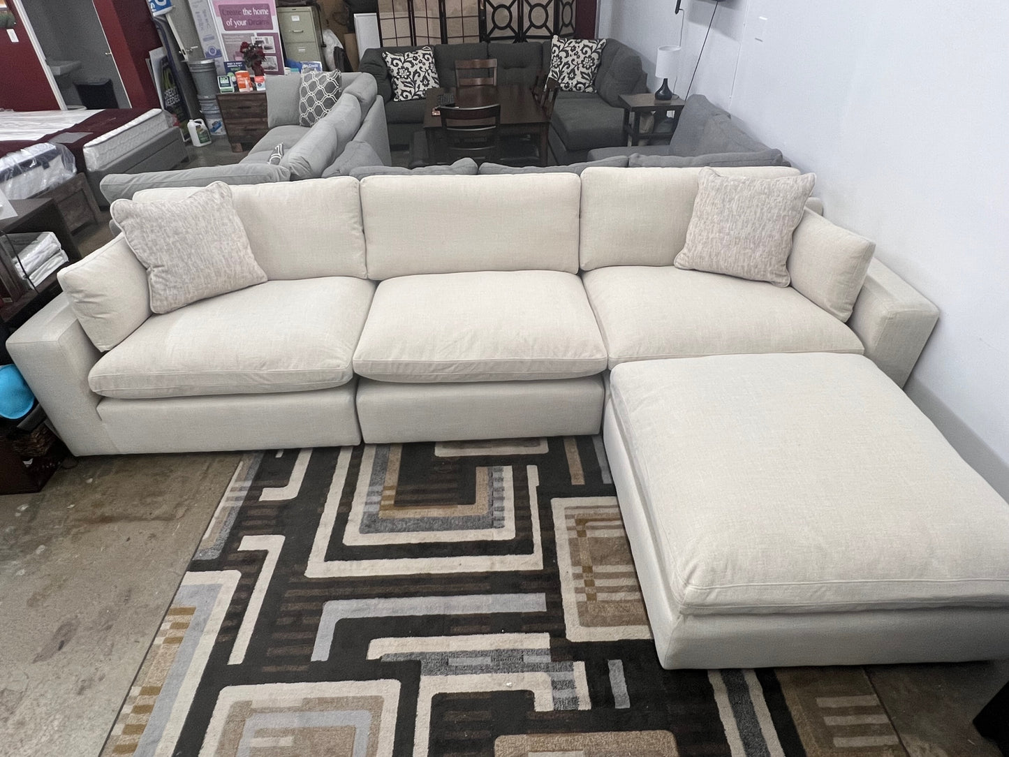 Dreamscape 4 PC 140" Feather Cloud Sectional Sofa with Reversible Ottoman