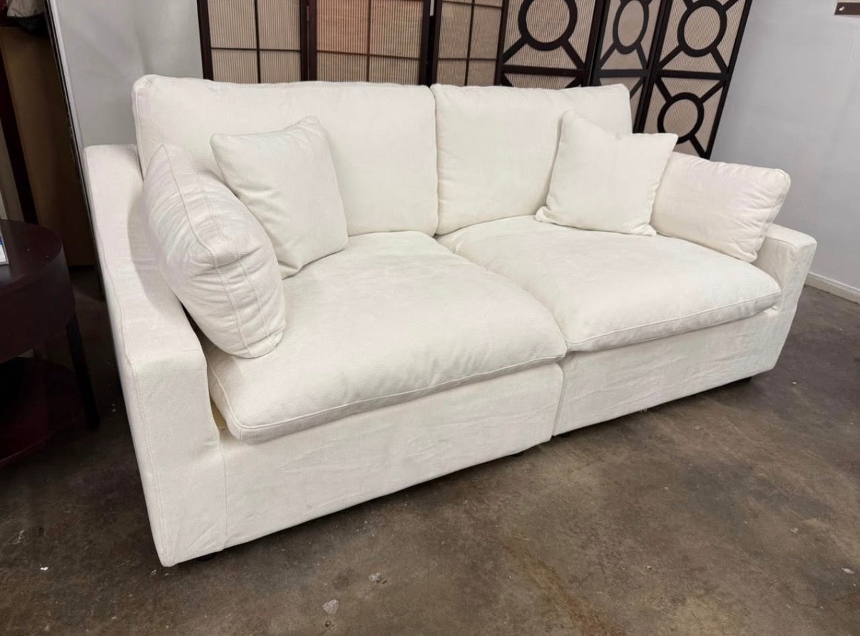 Haven Plush White Chenille 82” Feather Cloud Sofa Couch