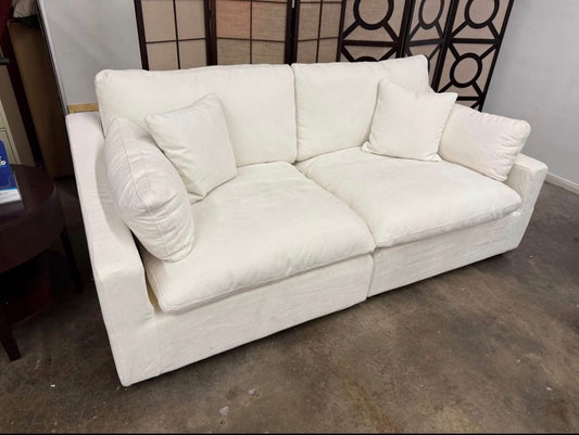 Haven Plush White Chenille 82” Feather Cloud Sofa Couch