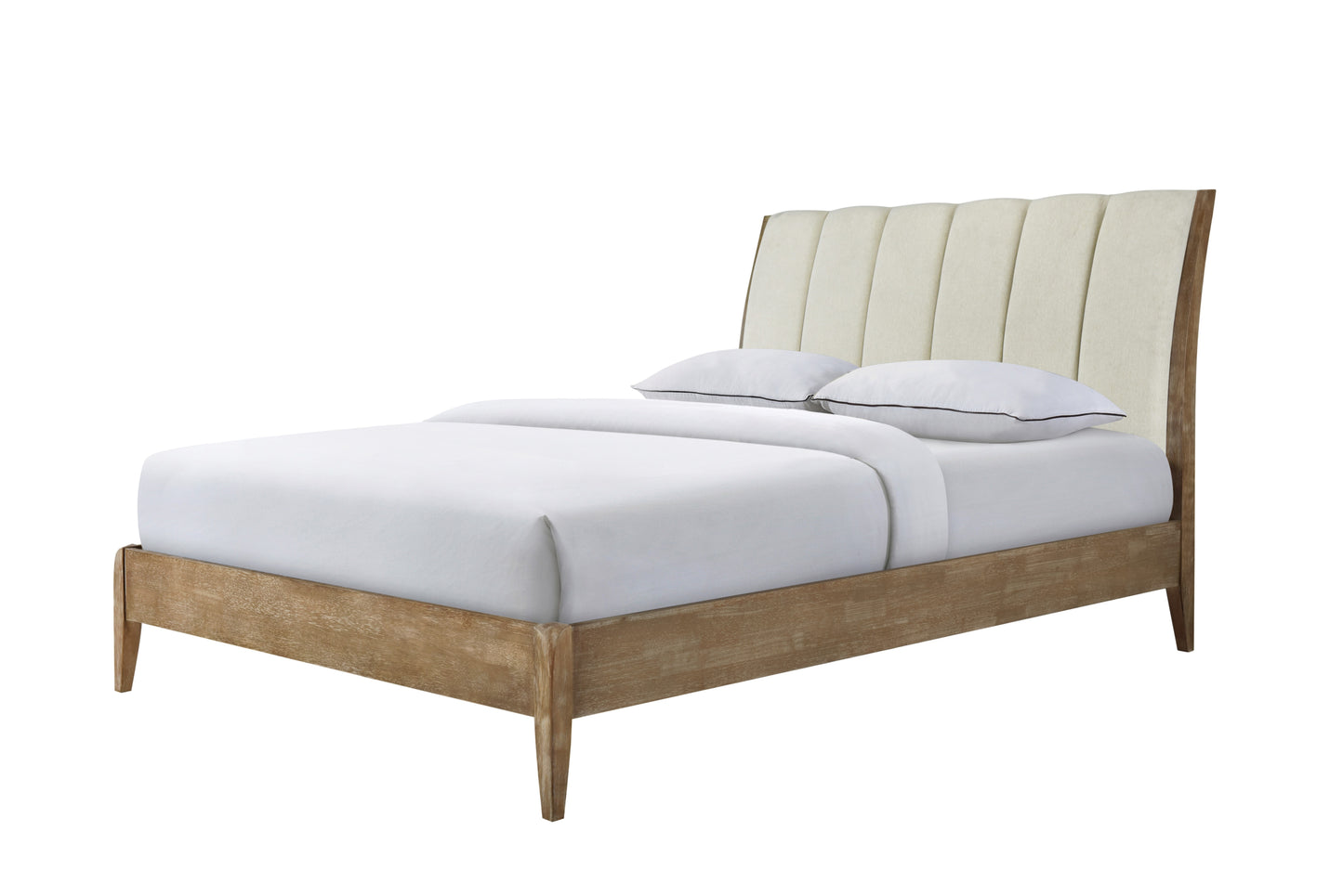 Cabecero de cama con plataforma de madera de roble Evans y tela color crema