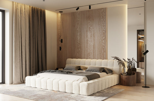 Mikan Luxury King Size Modern Tufted Off White Bed