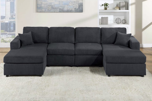 Soron Black Cord U Shaped Sectional Sofa