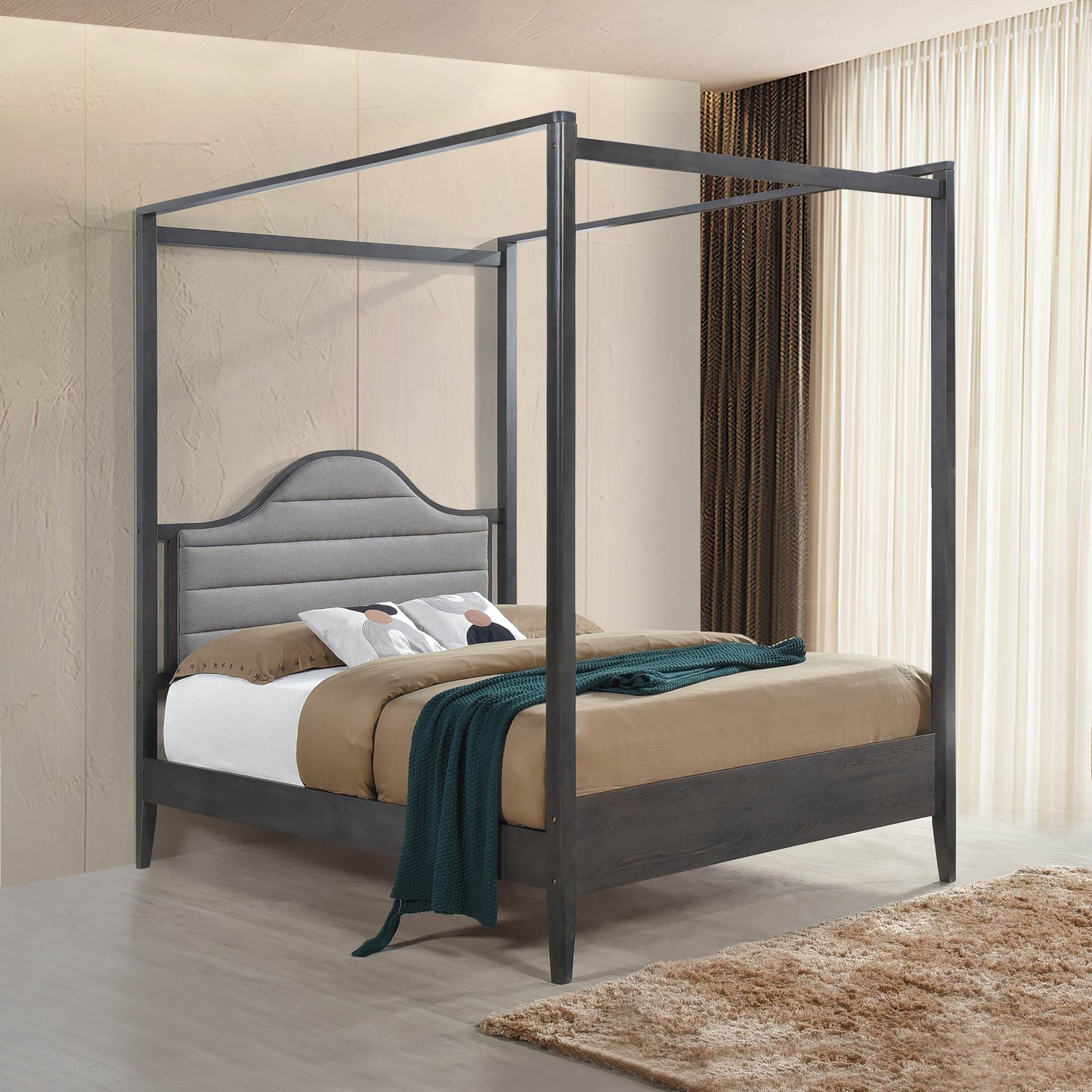 Rudd Queen Grey Wood Platform Canopy Bed
