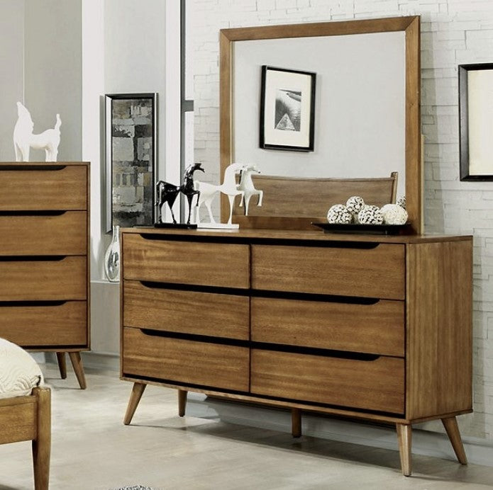 Marco de cama Queen con plataforma moderna de mediados de siglo de roble Purnell