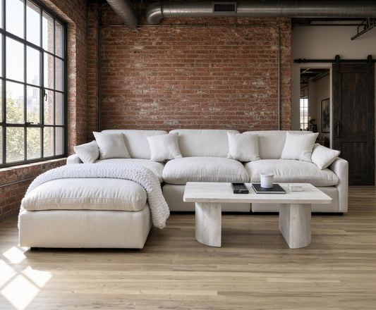 Eclipse Ivory 4PC Modular Feather Cloud Sectional in modern industrial living room