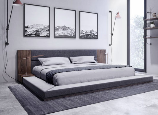 Cal King Dentari Dark Grey and Brown Modern Low Profile Bed Frame