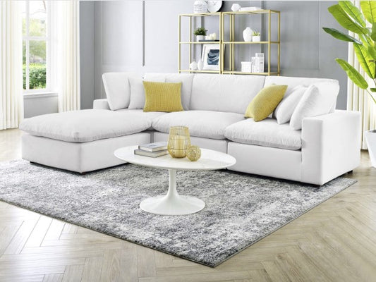 White Sea Breeze 120" Feather Cloud Performace Velvet Sectional Sofa