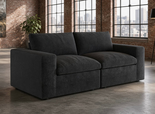 Sky Air Black Soft Linen 82" Feather Cloud 2 PC Sofa