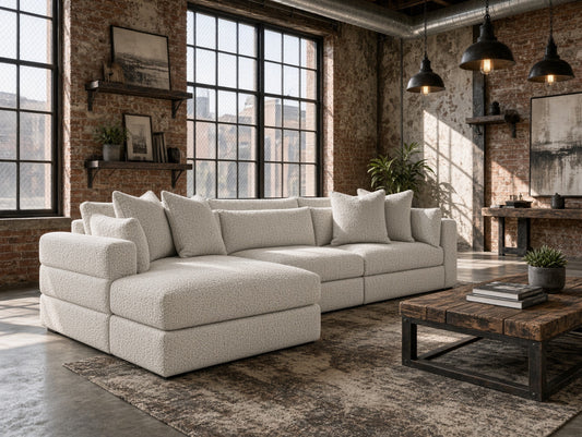 Snow Cloud 140” Feather Down Sectional Sofa Couch — Left Side Facing