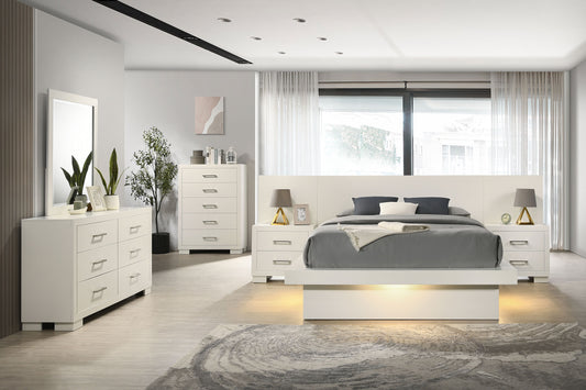 Juego de dormitorio Jessica de 6 piezas con iluminación LED Eastern King, color blanco nieve