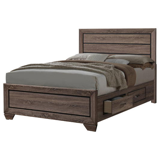 Cama Kauffman Wood Eastern King con paneles de almacenamiento, color topo lavado