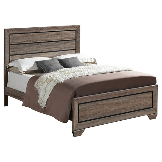 Cama California King con paneles Kauffman Wood en color topo lavado