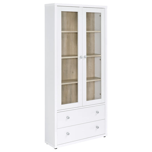 Armario alto Hawthorne de 4 estantes con puertas de vidrio y cajones, color blanco