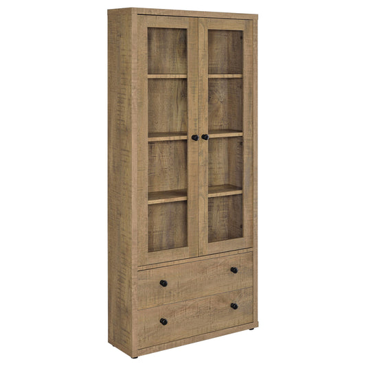 Gabinete alto Hawthorne de 4 estantes con puertas de vidrio y cajones en color mango
