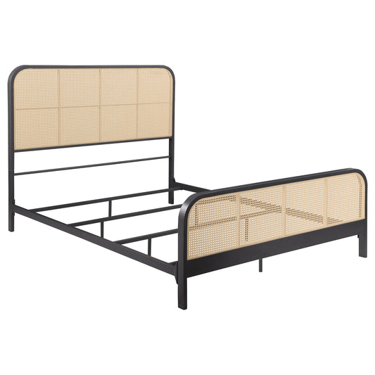 Cama Queen de metal con estructura de caña abierta Lanewood, color negro