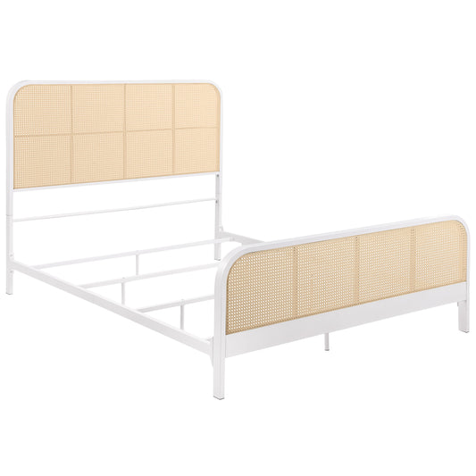 Cama Queen de metal con estructura de caña abierta Lanewood, color blanco