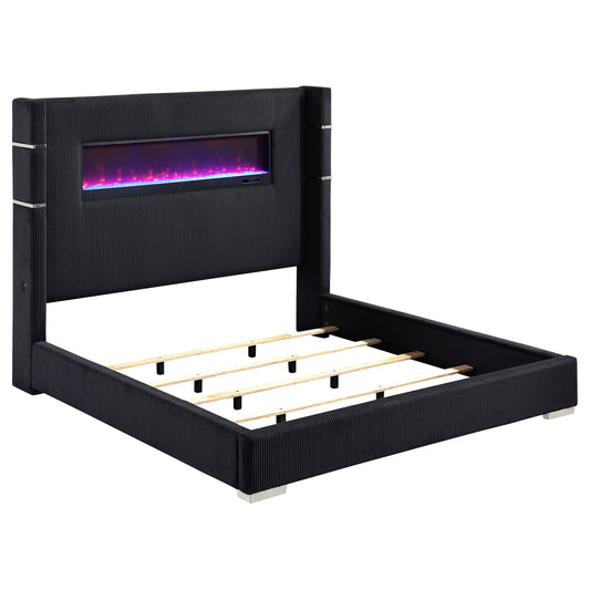Cama Tisdall tapizada Eastern King Flame Visualizer negra