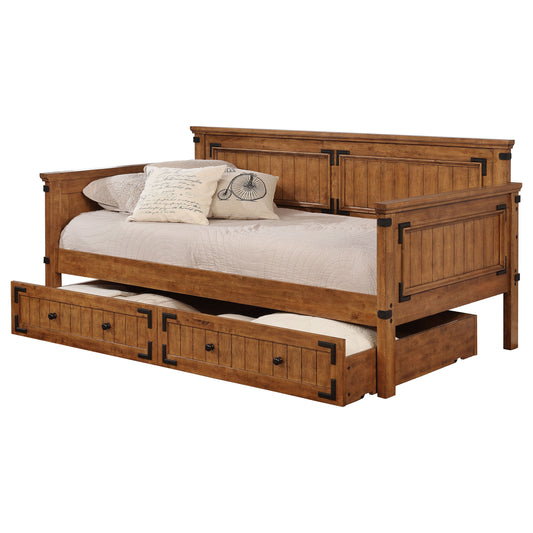 Sofá cama individual Oakdale Wood con cama nido color miel rústico