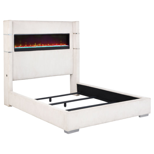 Cama Tisdall tapizada Eastern King Flame Visualizer color crema