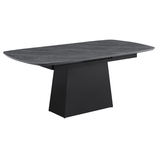 Mesa de comedor extensible Potero de 185 cm con imitación de mármol, color negro