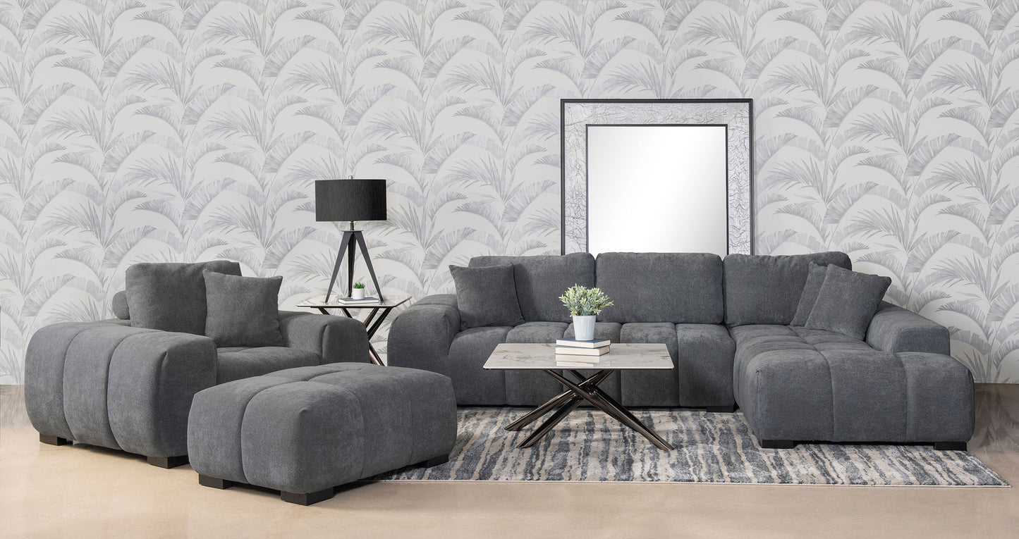 Sofá chaise longue seccional tapizado Octavia gris carbón