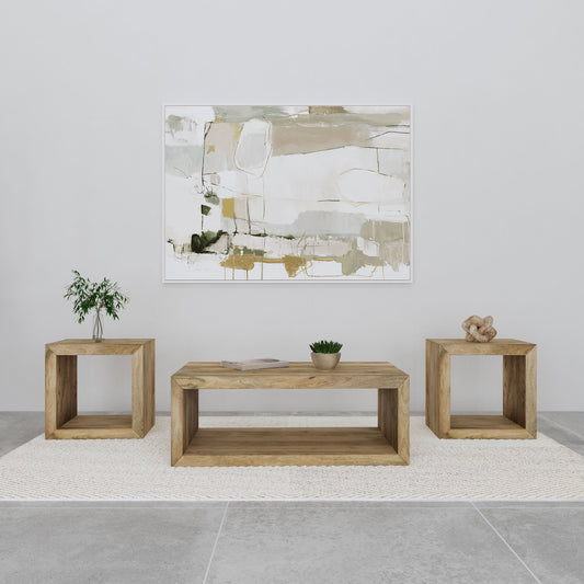 Juego de mesa auxiliar y de centro Benton de 3 piezas de mango macizo, color natural