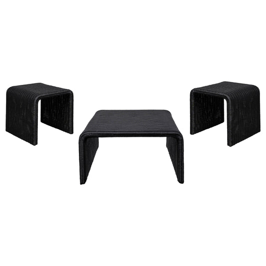Juego de mesa auxiliar y de centro de ratán de 3 piezas Cahya, color negro