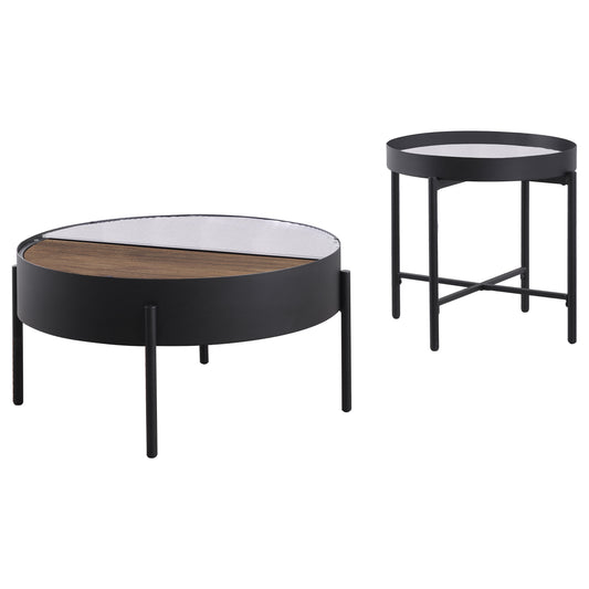 Juego de mesa auxiliar y de centro redonda de 2 piezas Ozella en color negro arena