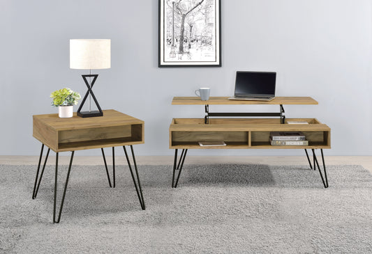 Juego de mesa auxiliar y de centro elevable de 2 piezas Fanning en roble dorado