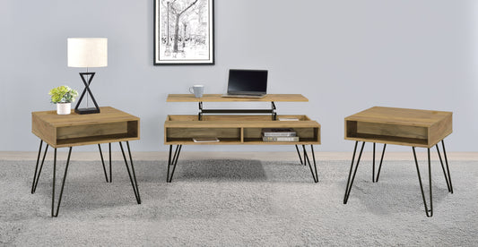 Juego de mesa auxiliar y de centro elevable Fanning de 3 piezas en roble dorado