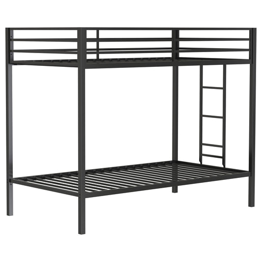 Alevera Metal Twin Over Twin Bunk Bed with Ladder Black