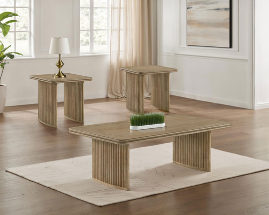 Adina 3-piece Wood Coffee Table Set Distressed Light Brown