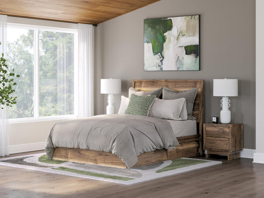 Cama Queen Chirason con paneles y almacenamiento