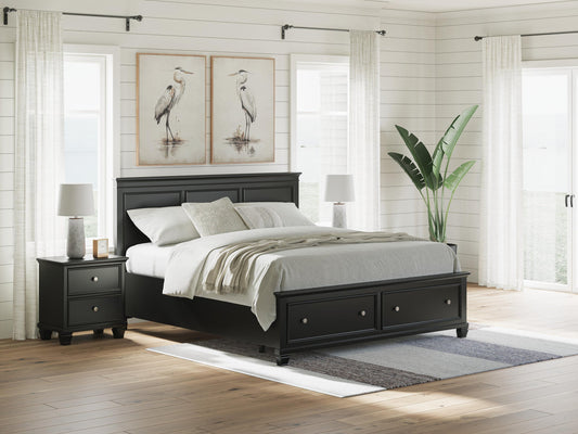 Cama California King con almacenamiento y paneles Lanolee