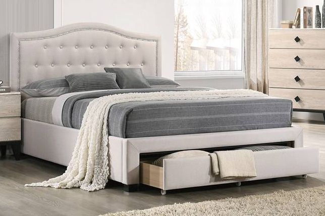 Forum Queen Beige Fabric Platform Bed Frame with Storage Drawer