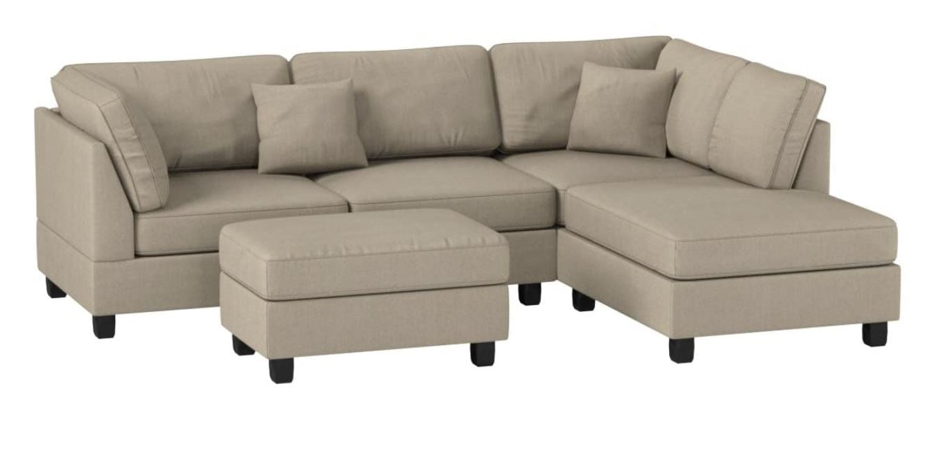 Thomas Beige Linen Fabric Reversible Sectional Sofa