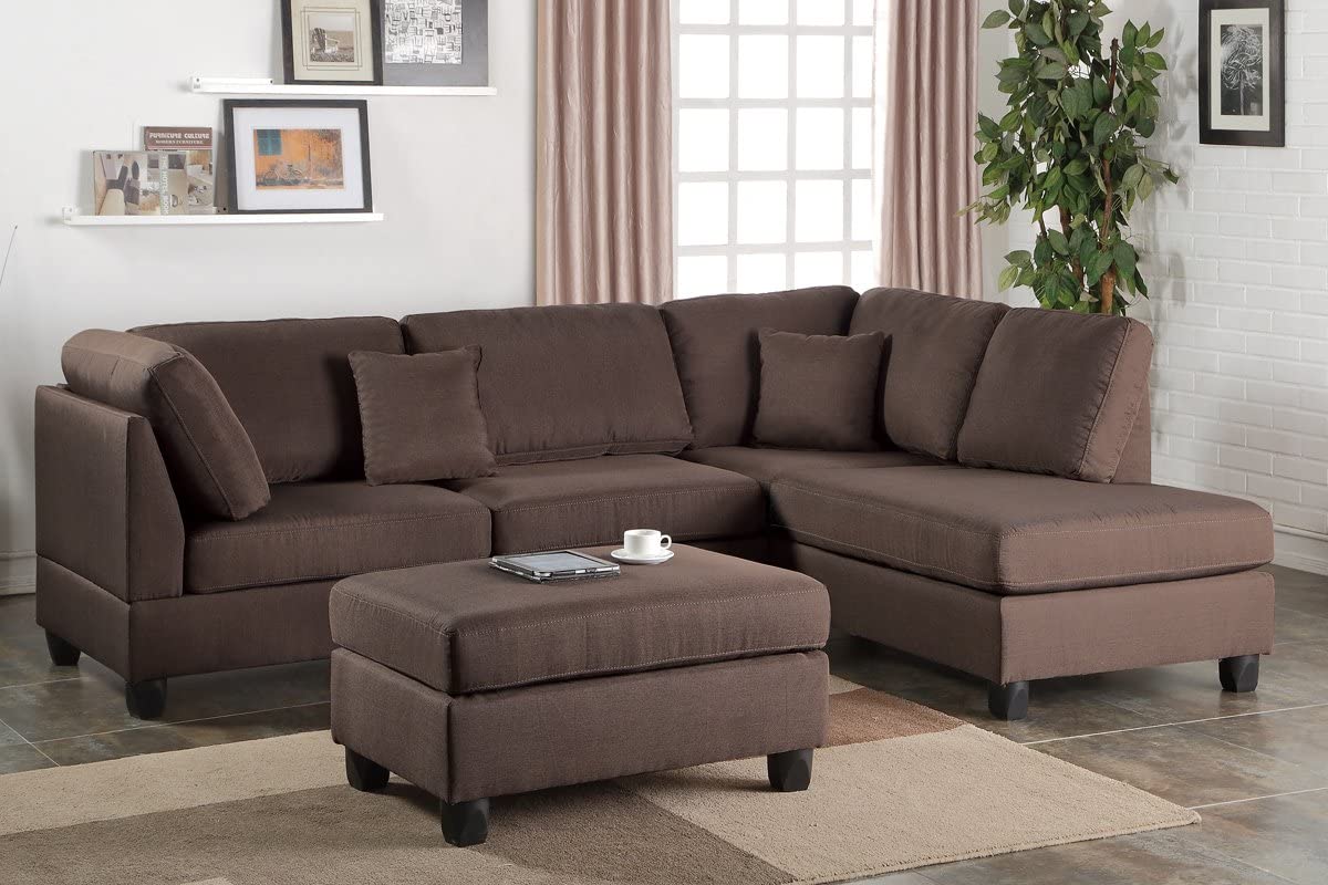 Darvin Brown Linen Reversible Sectional Sofa