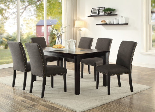 Juego de comedor Neston de 7 piezas con silla de lino y ribete de tachuelas