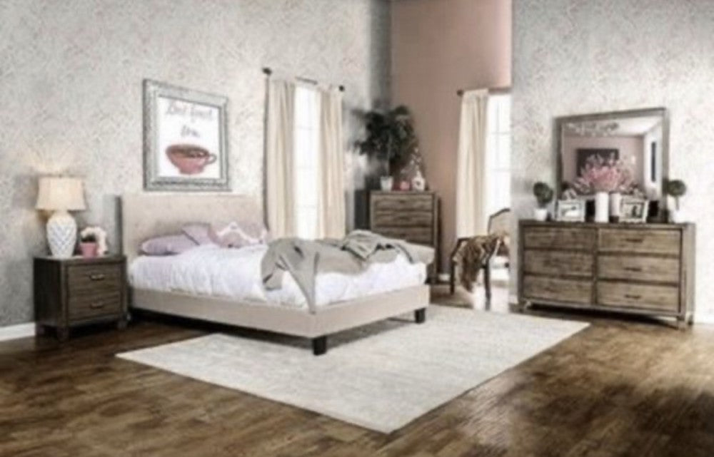 Estructura de cama Queen de lino beige